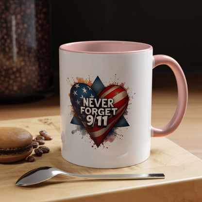 Never Forget 9/11 Heart Accent Coffee Mug – Patriotic Memorial 11/15oz