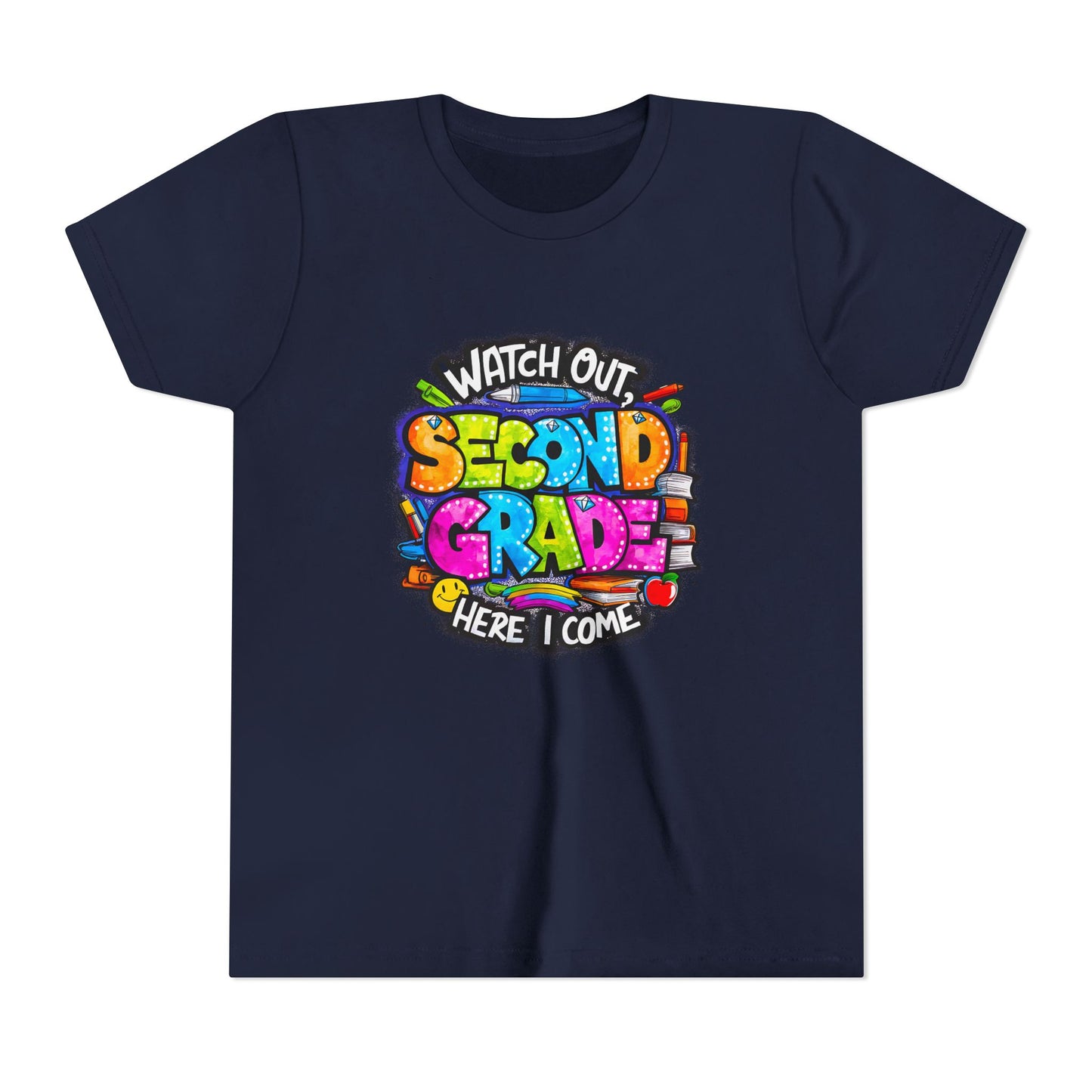 Second Grade Kids Tee - "Watch Out Second Grade Here I Come" Colorful Back-to-School Shirt