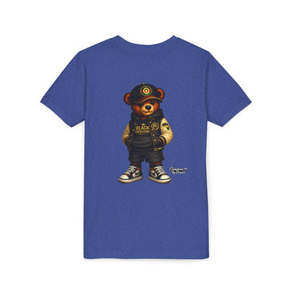 Youth Tee — Streetwear Teddy Bear Graphic (Black Varsity)