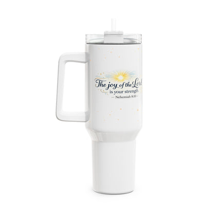 40oz Faith Tumbler – “The joy of the Lord is your strength” Scripture Travel Mug