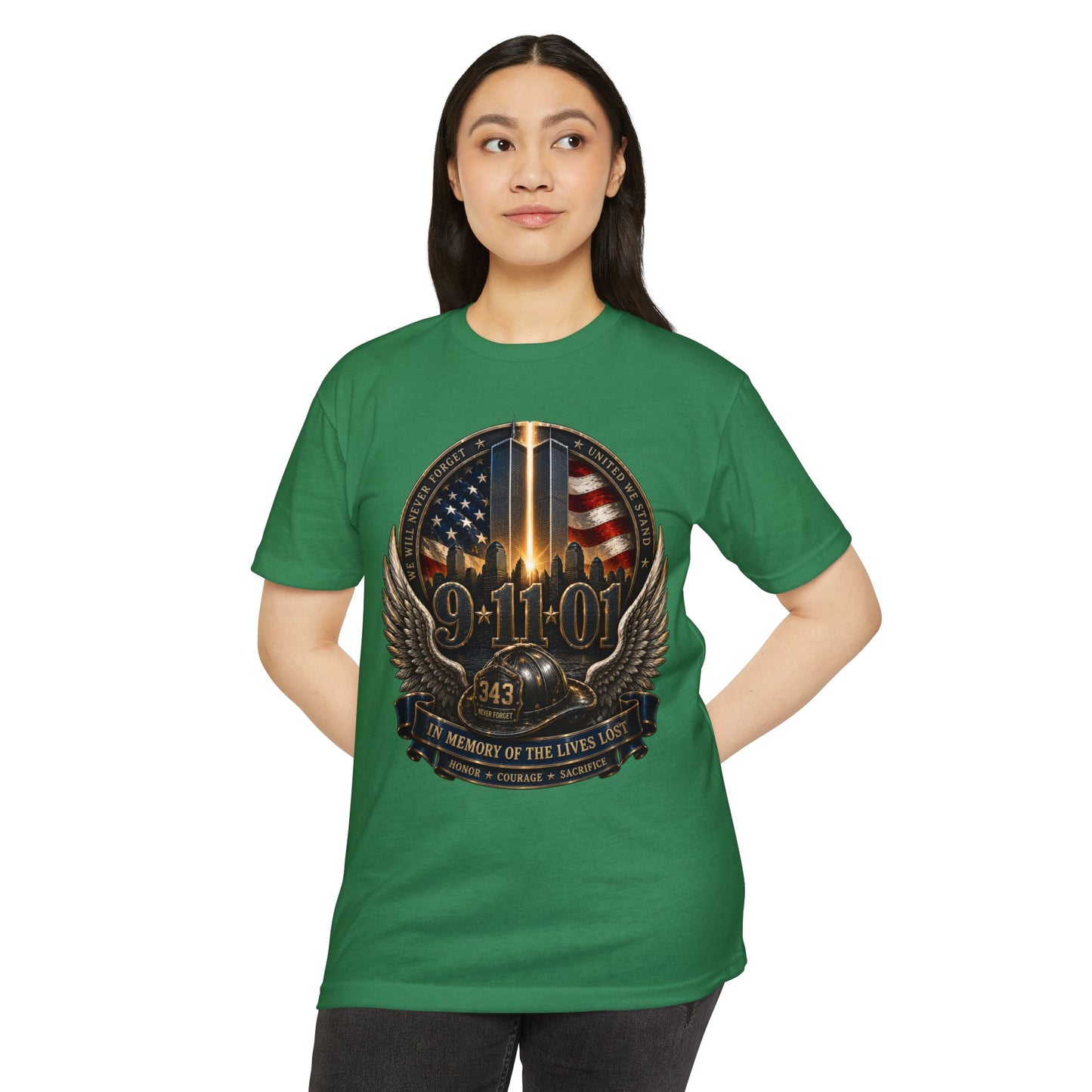 9/11 Memorial T-Shirt — In Memory of the Lives Lost Patriotic Firefighter Tribute