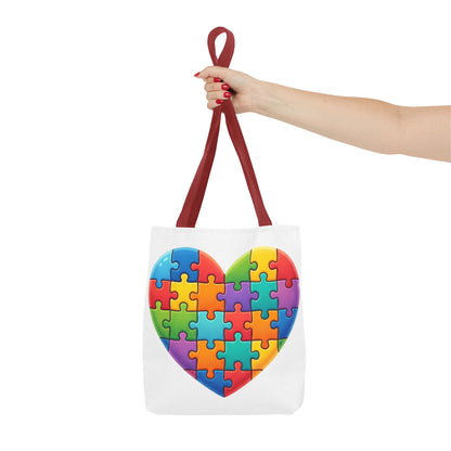 Autism Puzzle Heart Tote Bag - Colorful Awareness Canvas Tote