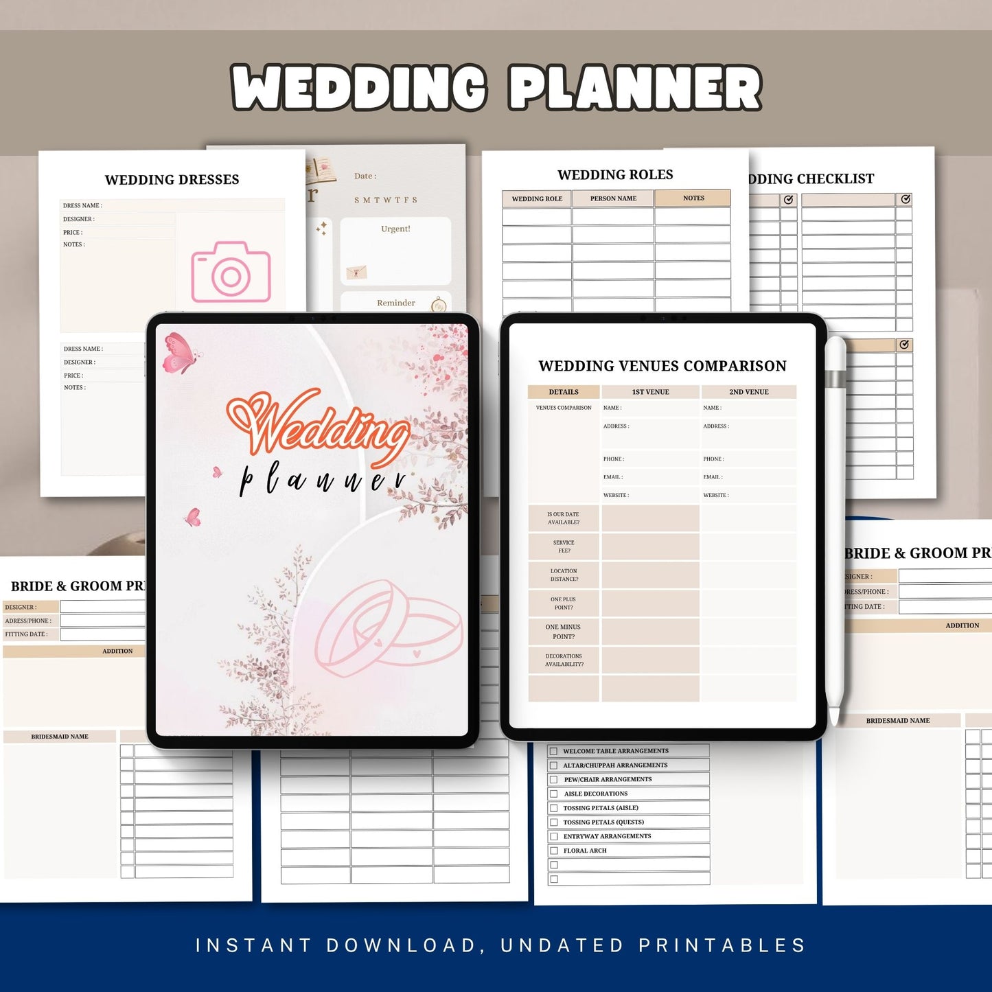 Wedding Planner Printable | Bridal Planner | Wedding Organizer | Wedding Checklist | Budget & Timeline Planner PDF