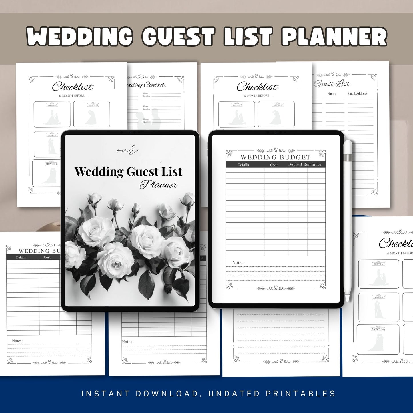 guest list, wedding guest, rsvp tracker, wedding planner, guest organizer, wedding sheet, bridal planner, wedding pdf, invite tracker, wedding binder, guest tracker, wedding list, planner printable