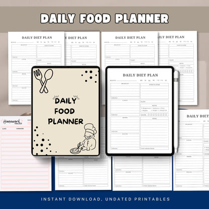 Daily Food Planner | Meal & Nutrition Tracker | Healthy Eating Planner | Food Journal | Diet & Meal Log Printable