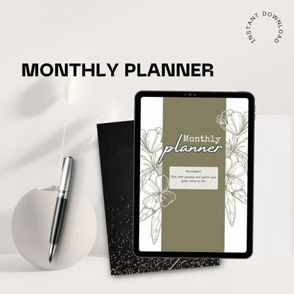Monthly Planner Printable | Calendar Planner | Monthly Organizer | Goal Planner | Productivity Planner PDF