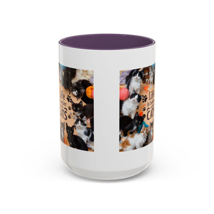 Cat Lover Accent Coffee Mug — “Life Is Better With Cats” 11/15oz