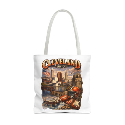 Cleveland Cityscape Tote Bag — Vintage Ohio Skyline & Sports Montage