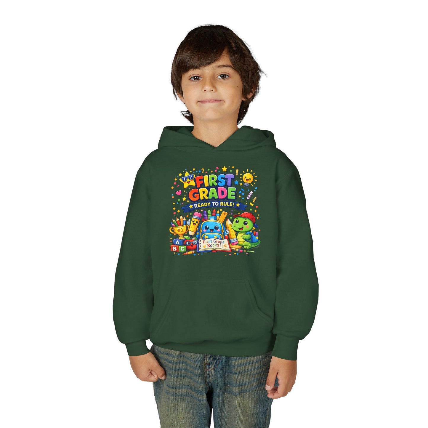 First Grade Hoodie - "First Grade Ready To Rule" Kids Back-to-School Sweatshirt