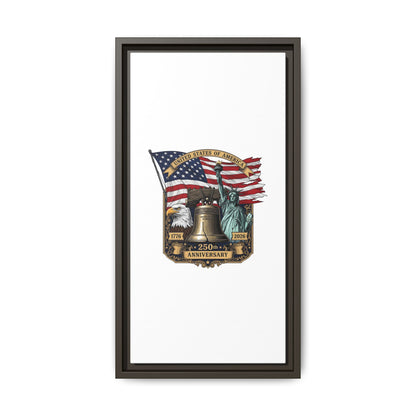 Liberty 250th Anniversary Framed Canvas Print — American Flag, Statue of Liberty & Liberty Bell Art
