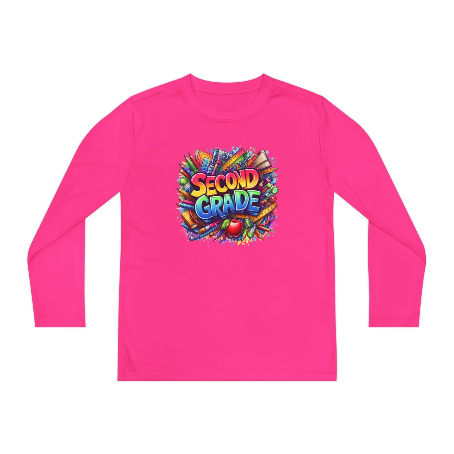 Second Grade Youth Long Sleeve Tee — Colorful School Supplies Back-to-School Shirt