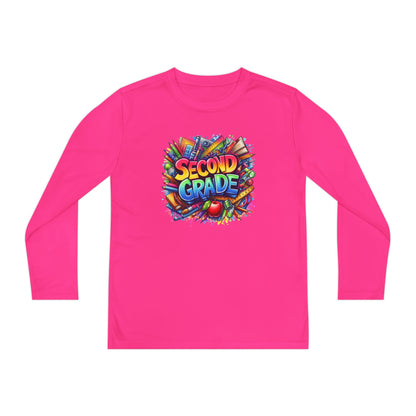 Second Grade Youth Long Sleeve Tee — Colorful School Supplies Back-to-School Shirt