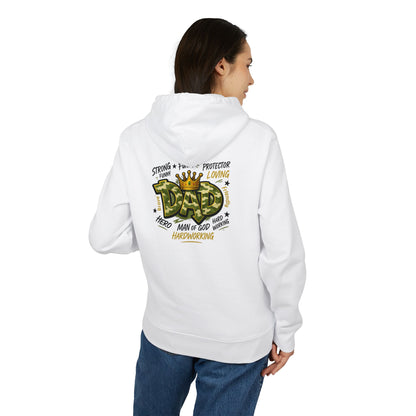Dad Hoodie — 'Dad' Crown Graphic with 'Strong • Funny • Protector' Typography