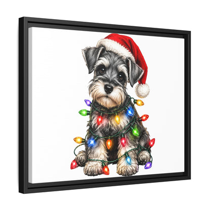 Holiday Schnauzer Canvas Print — Framed Matte Wall Art with Christmas Lights