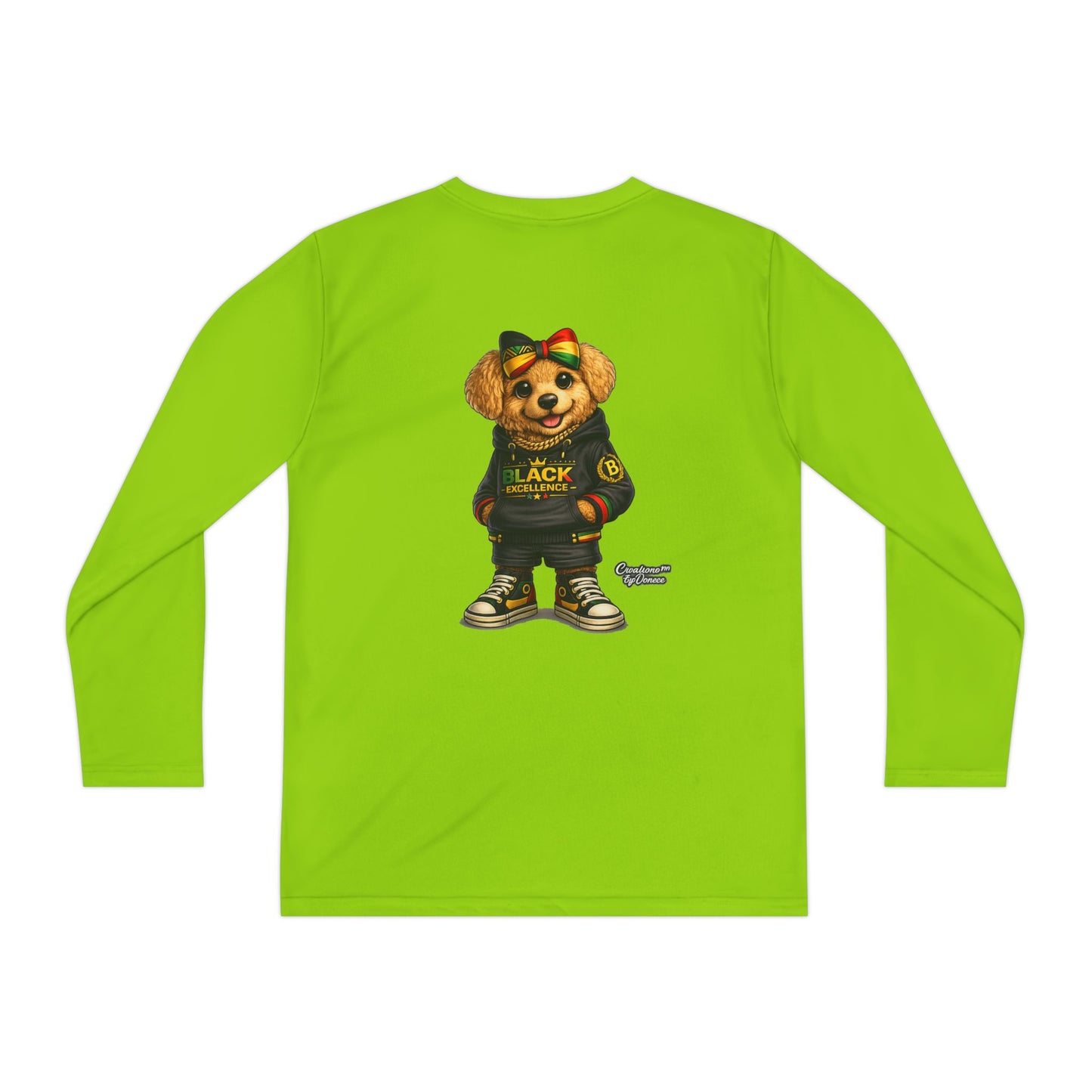 Youth Long Sleeve Tee — Trendy Bear Graphic "Black Excellence"