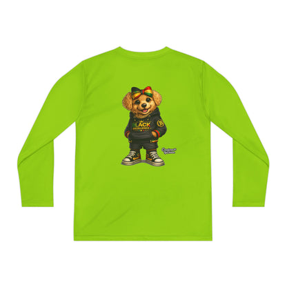 Youth Long Sleeve Tee — Trendy Bear Graphic "Black Excellence"