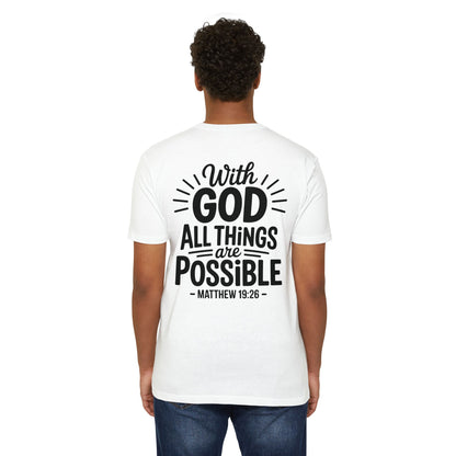 With God All Things Are Possible T-Shirt — Matthew 19:26 Christian Faith Tee