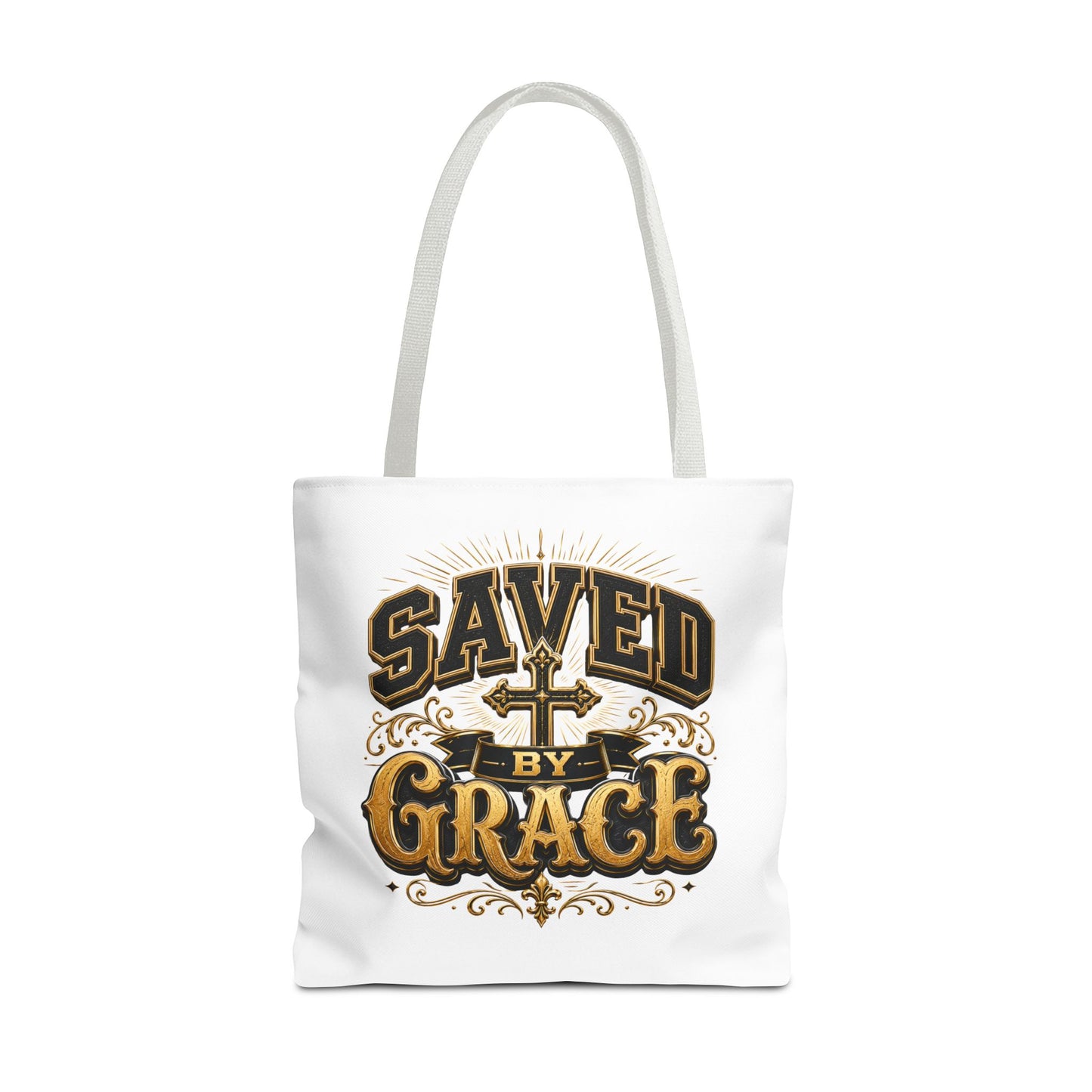 Saved by Grace Tote Bag – Christian Cross Inspirational Canvas Tote