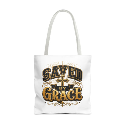 Saved by Grace Tote Bag – Christian Cross Inspirational Canvas Tote