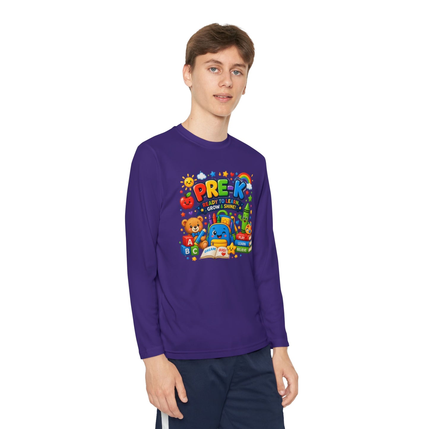 PRE-K Kids Long Sleeve Tee — Back-to-School Preschool Shirt ("Ready to Learn, Grow & Shine")