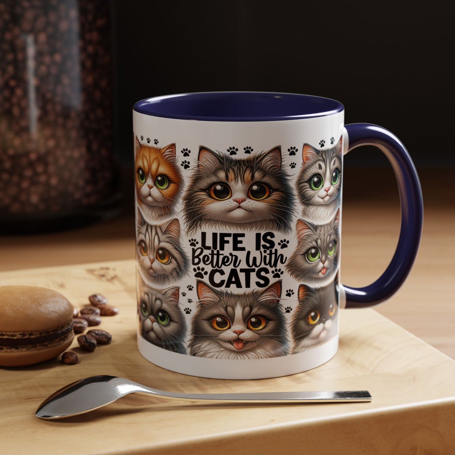 Cat Lover Coffee Mug — “Life Is Better With Cats” Accent 11/15oz
