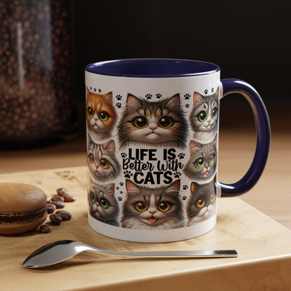 Cat Lover Coffee Mug — “Life Is Better With Cats” Accent 11/15oz