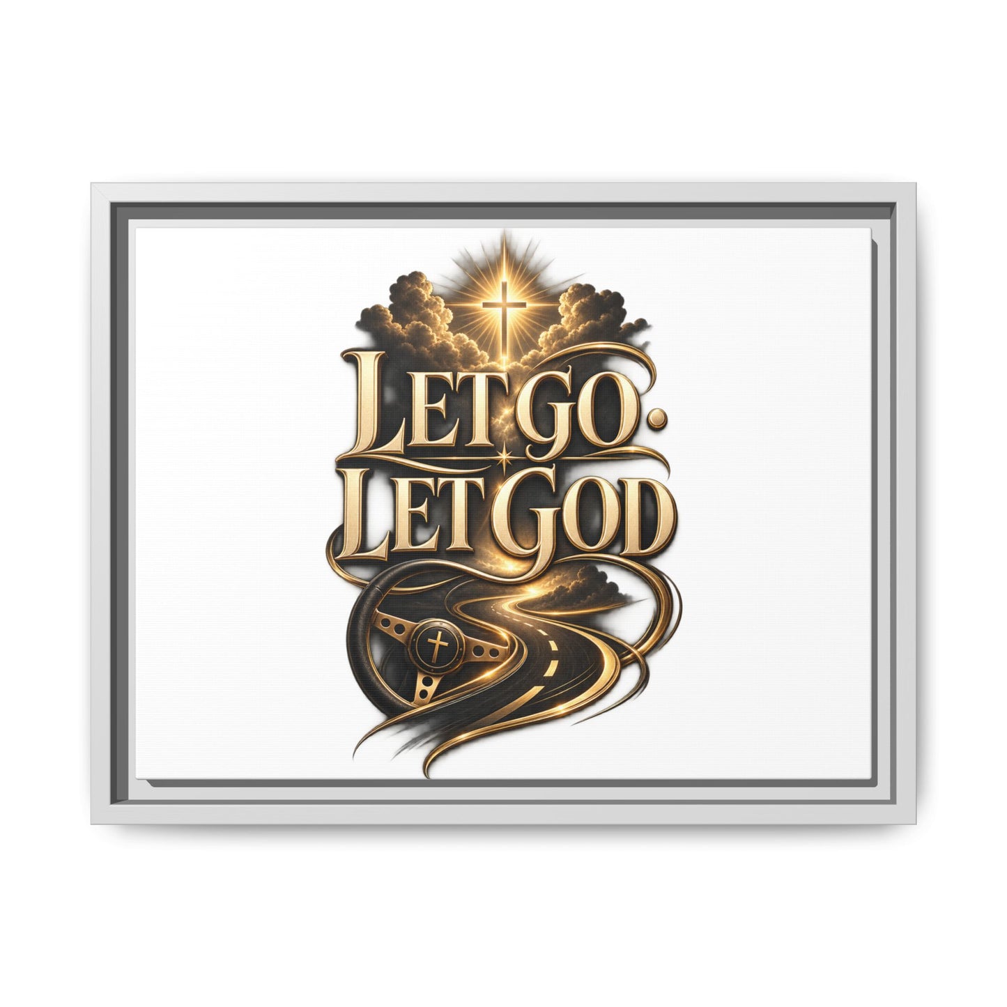Let Go, Let God Framed Canvas Wall Art — Inspirational Christian Decor
