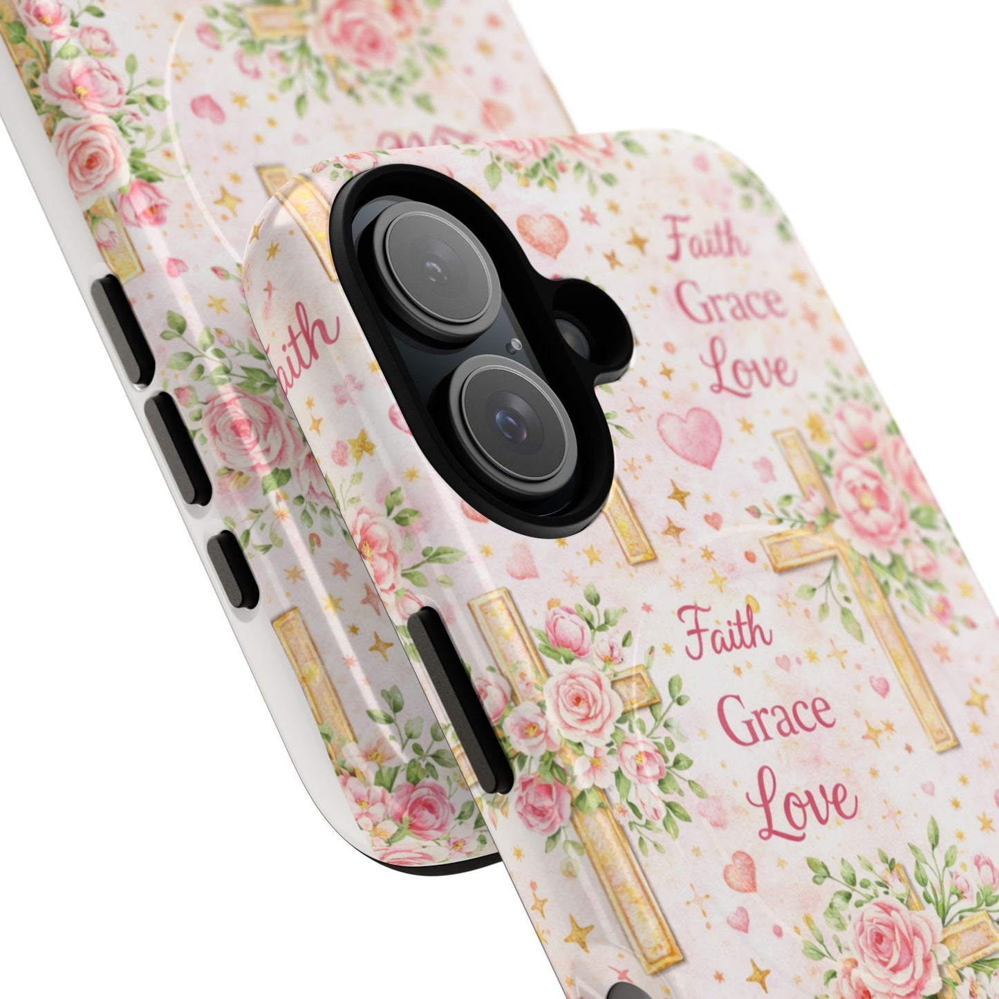 Faith Grace Love Tough Magnetic Phone Case — Floral Cross Protective Cover