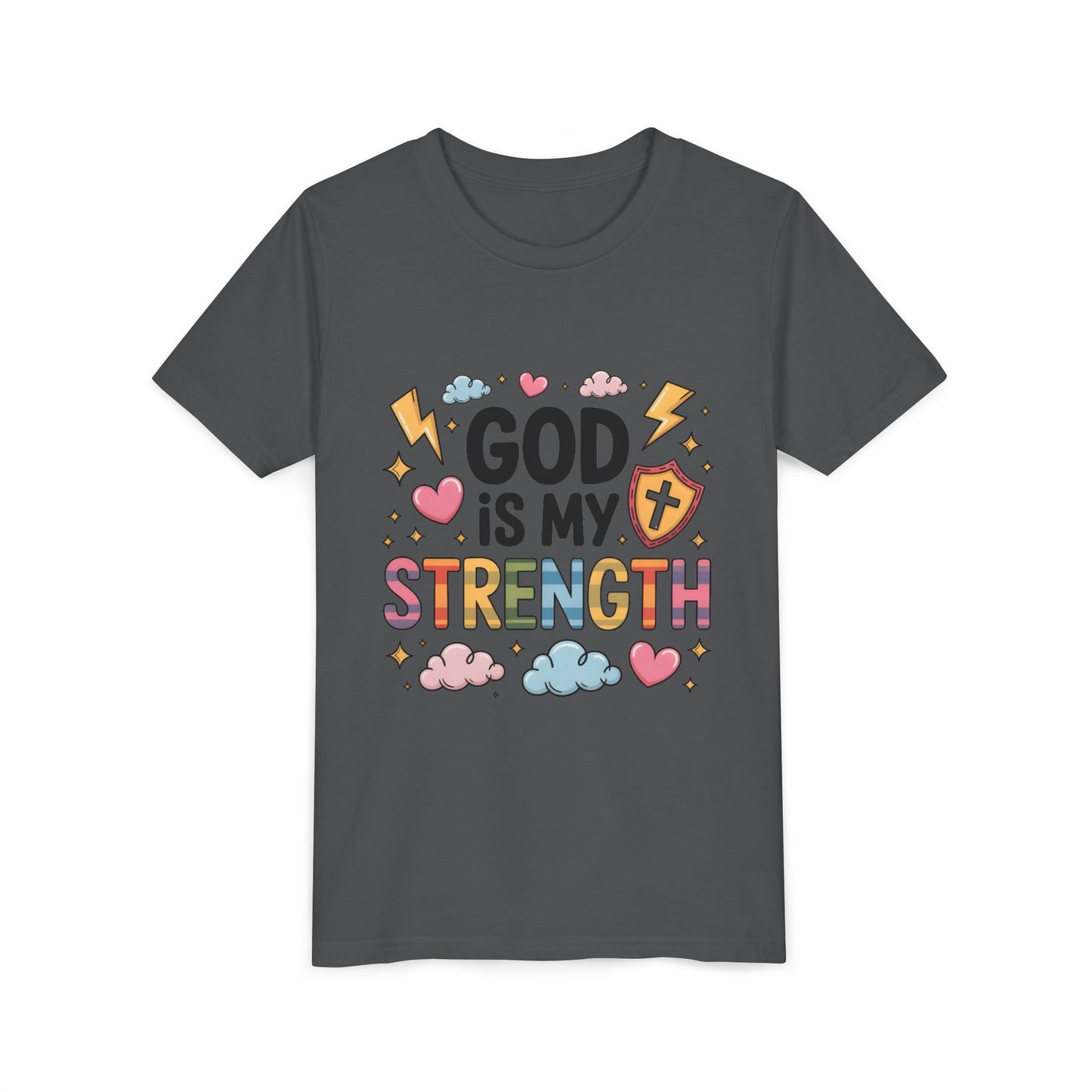 God Is My Strength Youth Tee — Cute Faith-Based Kids T-Shirt