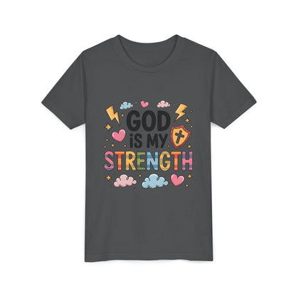 God Is My Strength Youth Tee — Cute Faith-Based Kids T-Shirt