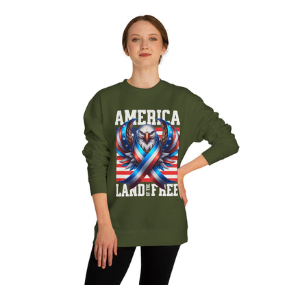 America Land of the Free Sweatshirt — Patriotic Eagle Ribbon Crewneck