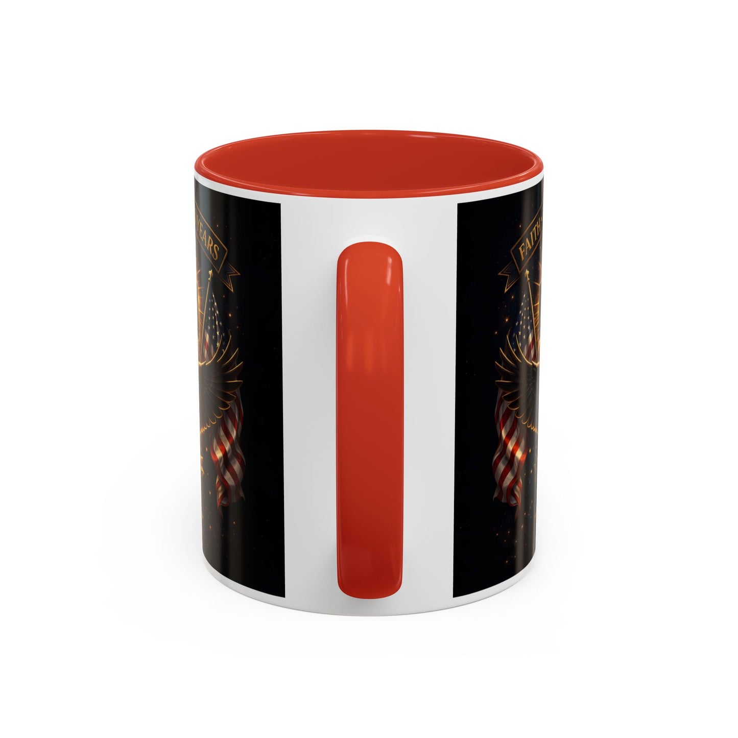 Patriotic Faith & Freedom Accent Coffee Mug — Eagle, Cross & American Flag (1776–2026)