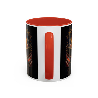 Patriotic Faith & Freedom Accent Coffee Mug — Eagle, Cross & American Flag (1776–2026)