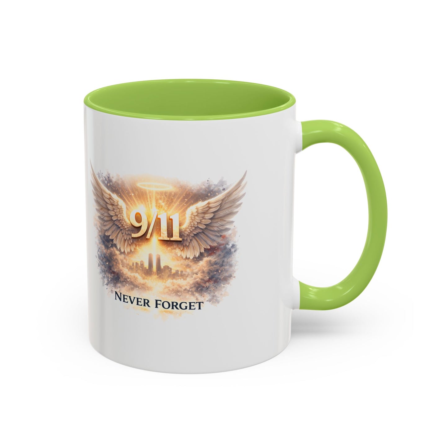 9/11 Never Forget Accent Coffee Mug — Memorial Tribute Ceramic Mug