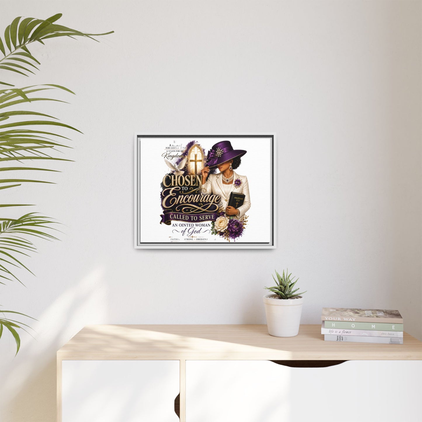 Chosen to Encourage — Framed Faith Canvas Wall Art (Called to Serve, Anointed Woman of God)