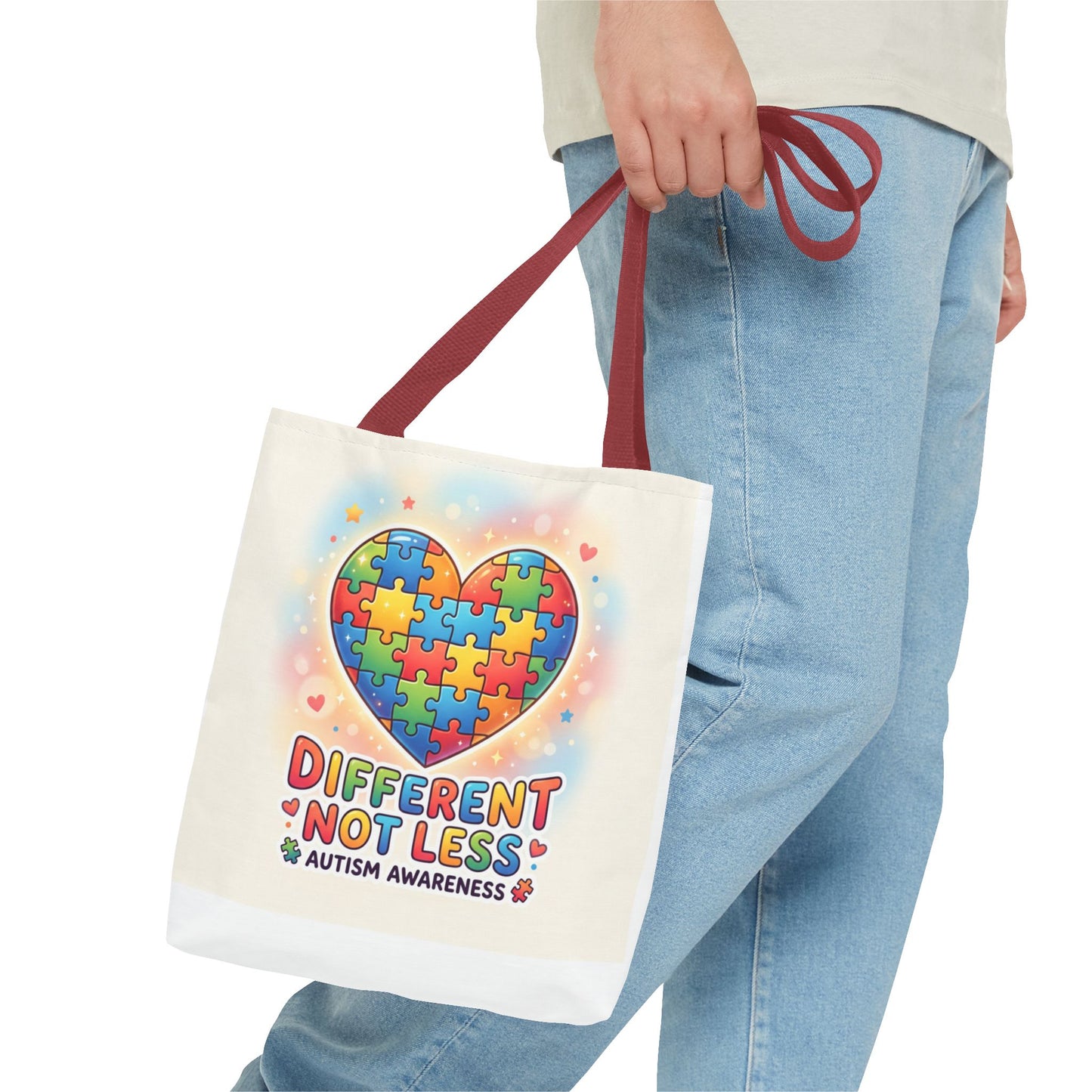 Autism Awareness Tote Bag — "Different Not Less" Puzzle Heart Design