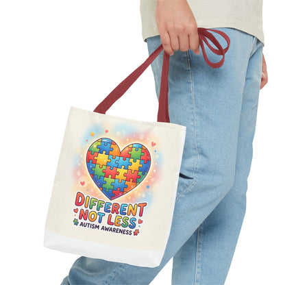 Autism Awareness Tote Bag — "Different Not Less" Puzzle Heart Design