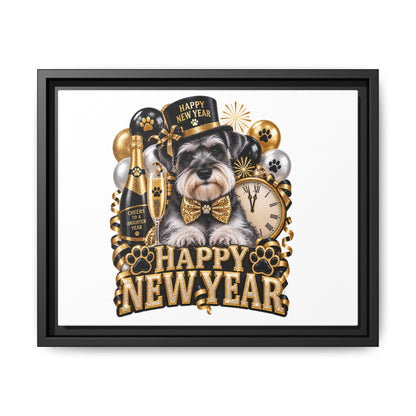 Happy New Year Schnauzer Matte Canvas Framed Art