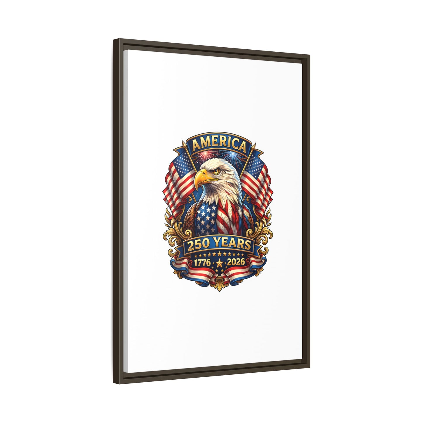 America 250th Anniversary Framed Canvas — Patriotic Bald Eagle Wall Art