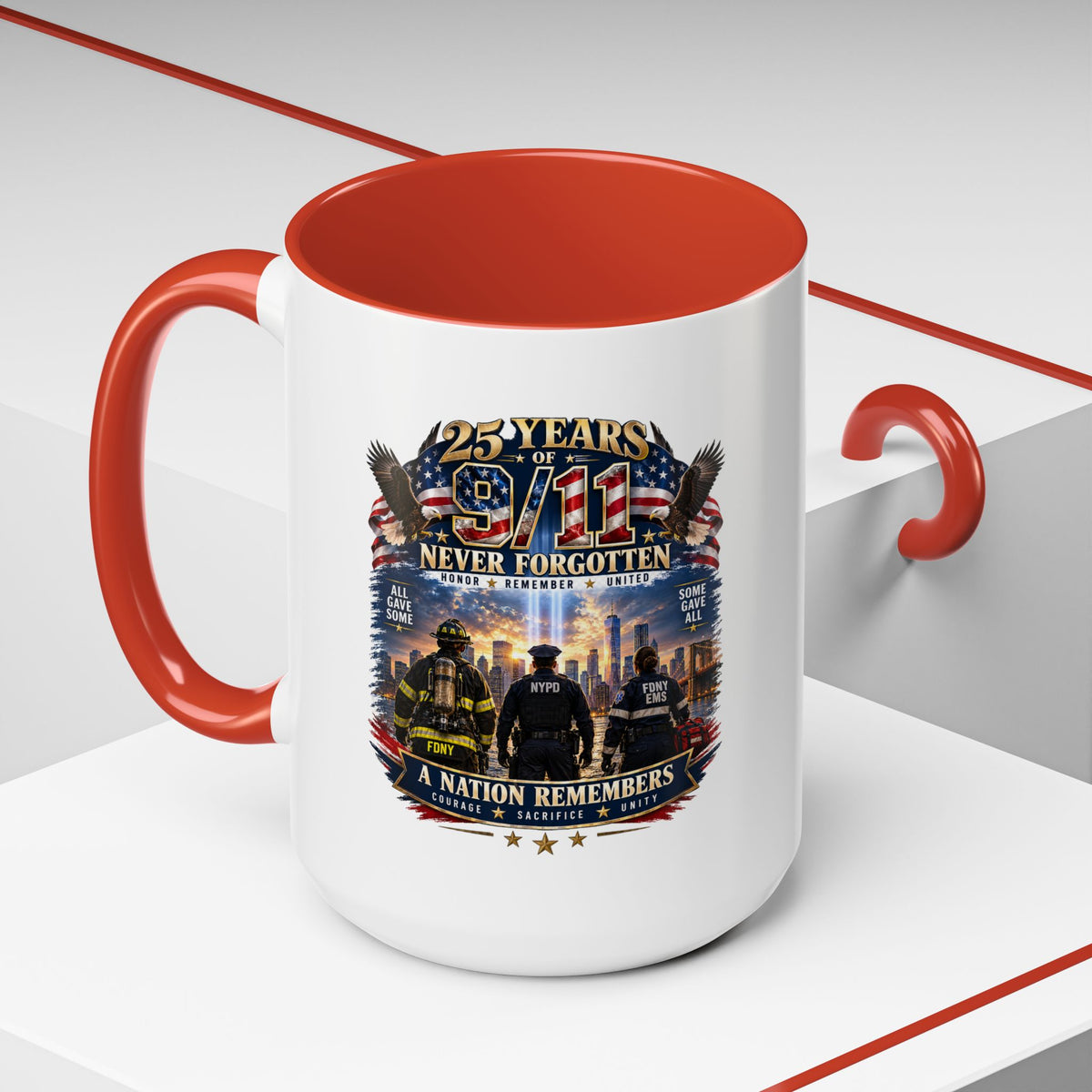11oz/15oz Coffee Mug — 25 Years of 9/11 Never Forgotten Memorial Design