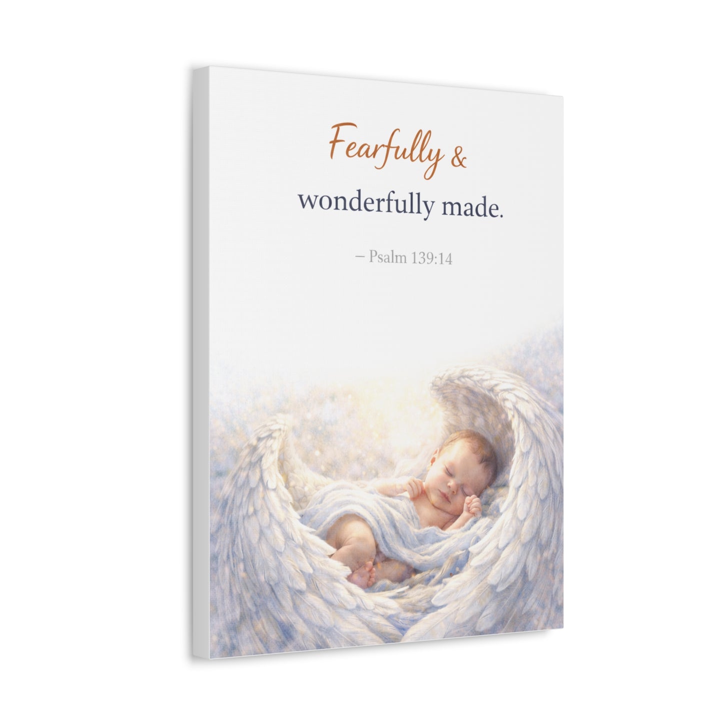 Canvas Wall Art - "Fearfully & Wonderfully Made" Baby Angel Bible Verse (Psalm 139:14) Nursery Decor