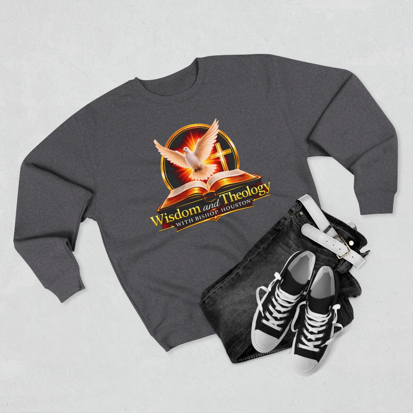 Wisdom & Theology Sweatshirt — Dove, Bible & Cross Christian Crewneck
