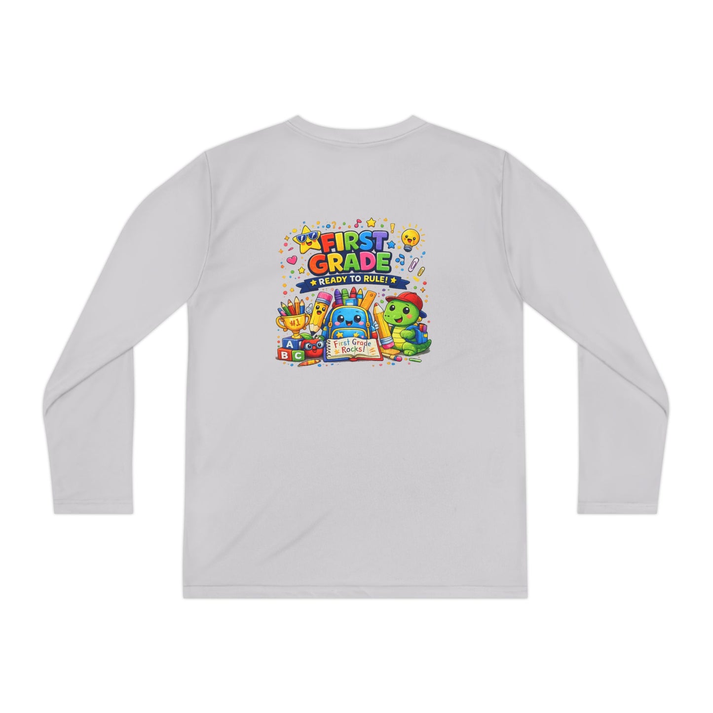 First Grade Ready Youth Long Sleeve Tee — "First Grade Here I Come" Back-to-School Shirt