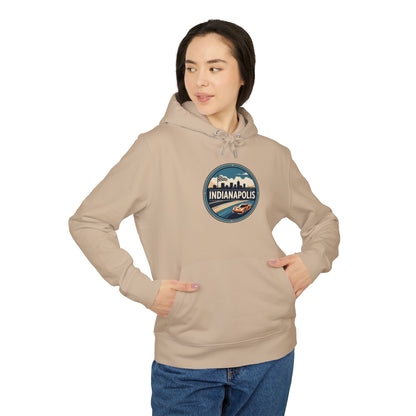 Indianapolis Racing Hoodie — Retro City Skyline & Racecar Design