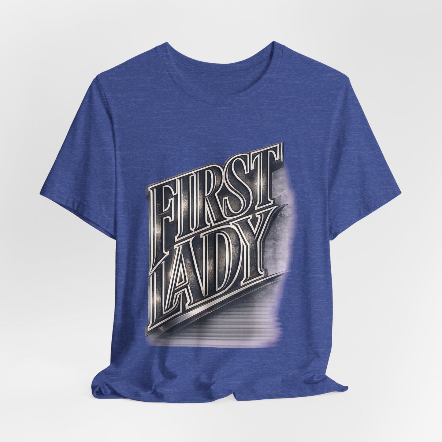 First Lady Graphic Tee — Retro Metallic Script Short Sleeve Shirt