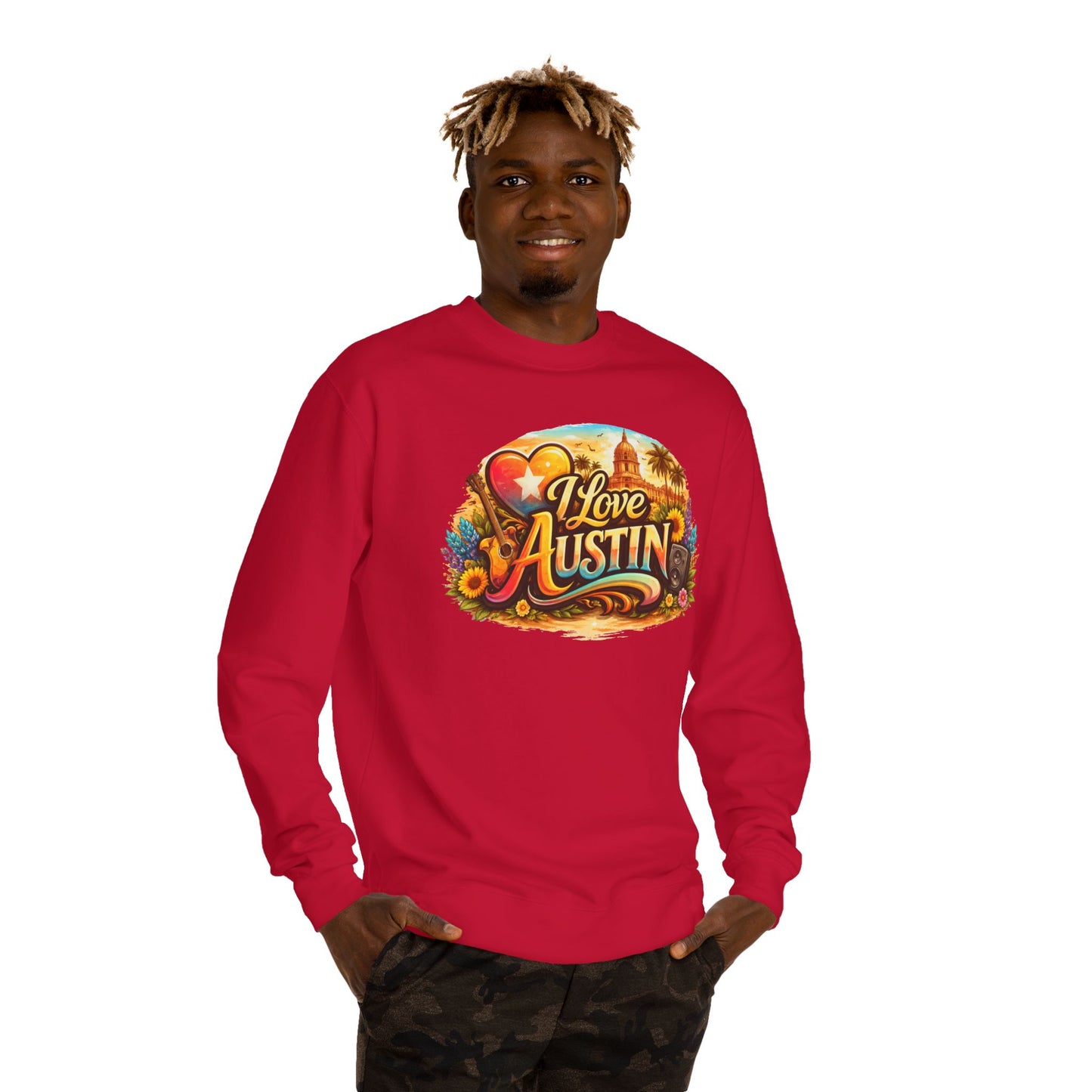 I Love Austin Crewneck Sweatshirt – Retro Texas Cityscape Pullover
