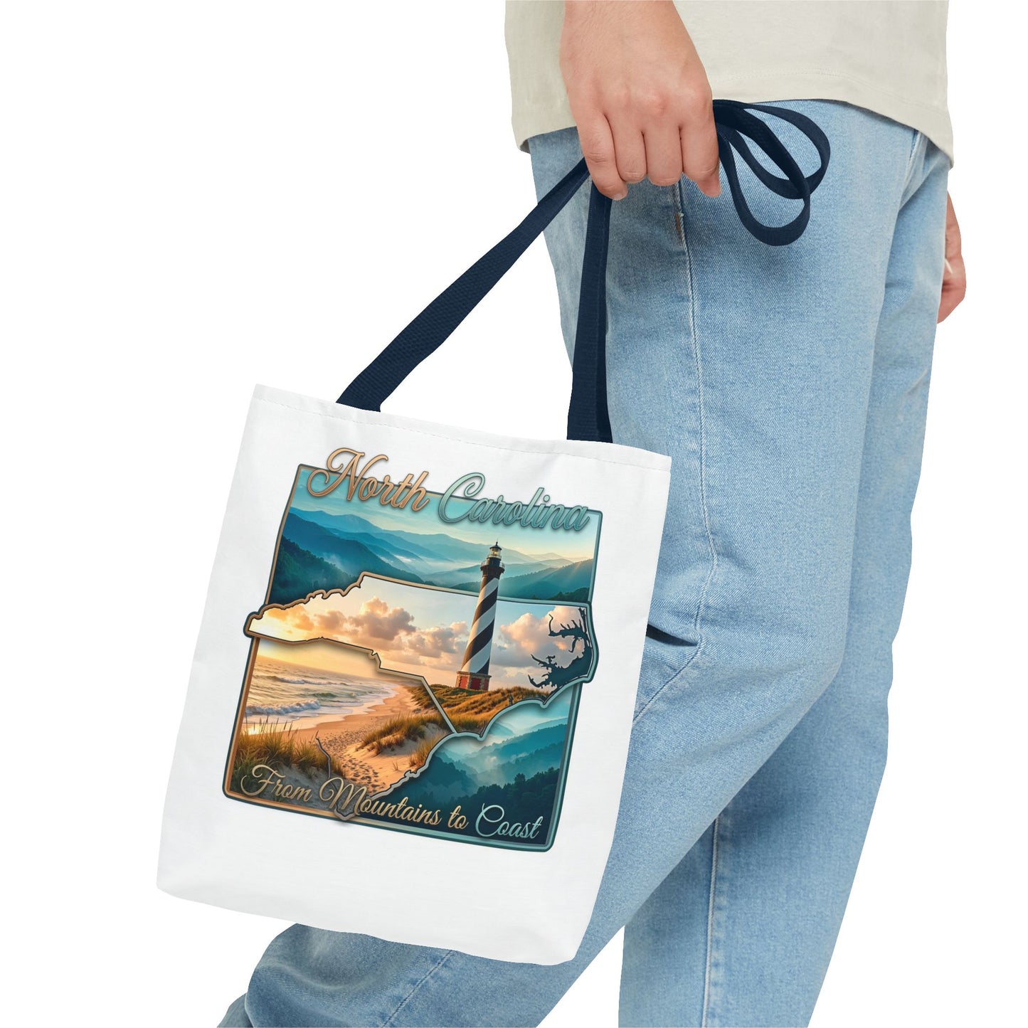 North Carolina Lighthouse Tote Bag — "From Mountains to Coast" Scenic Beach Tote