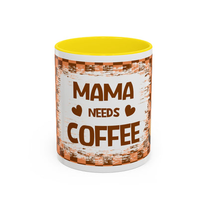 Mama Needs Coffee Accent Mug — 11/15oz Brown Checkered Coffee Cup