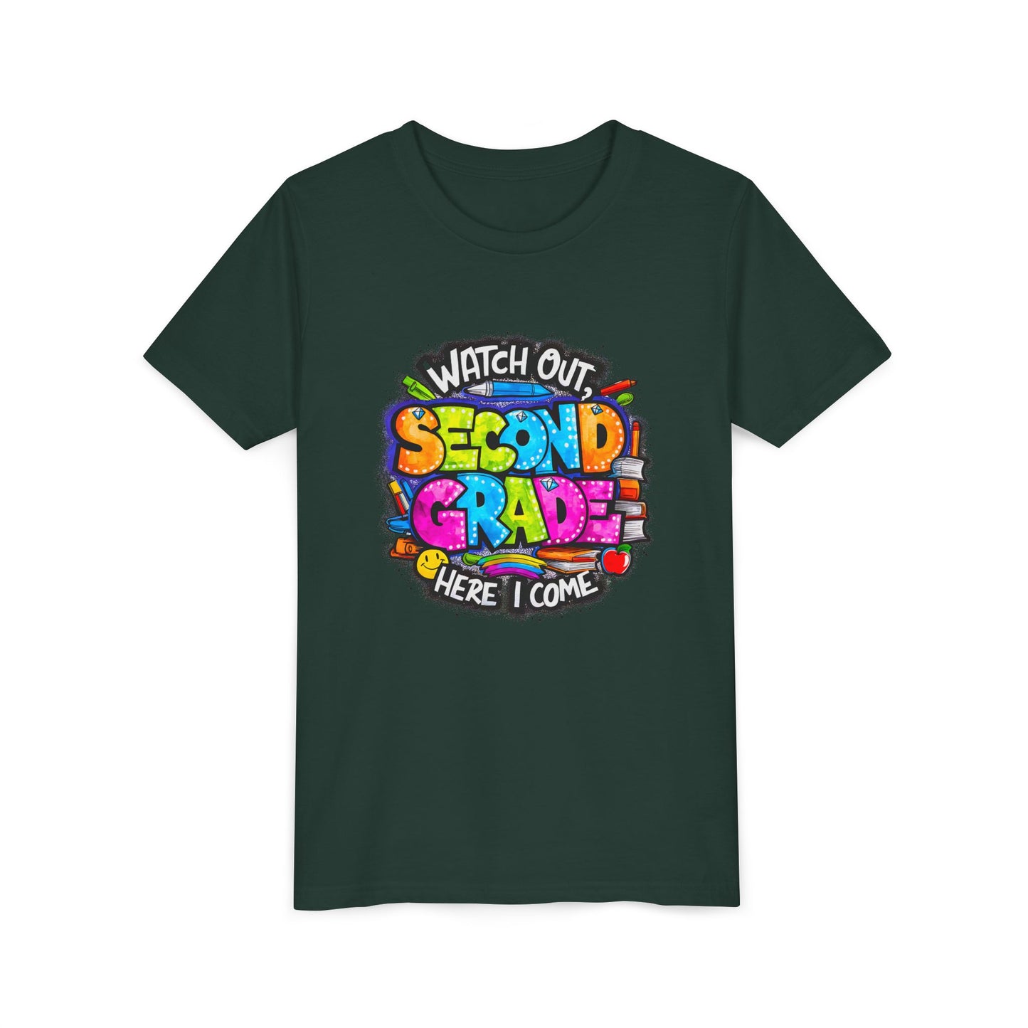 Second Grade Kids Tee - "Watch Out Second Grade Here I Come" Colorful Back-to-School Shirt