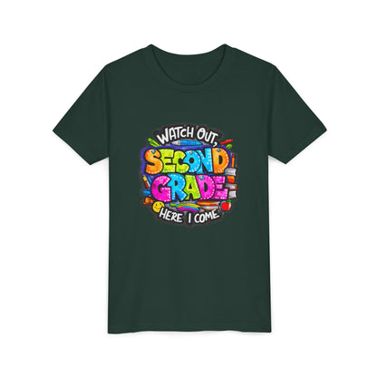 Second Grade Kids Tee - "Watch Out Second Grade Here I Come" Colorful Back-to-School Shirt